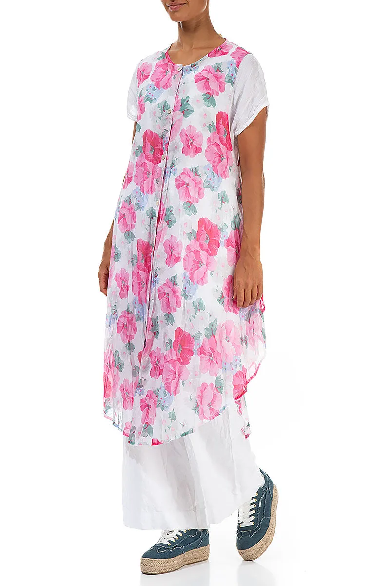 Convertible Collar Style Windproof Thermal Shell Buttoned Peony Blossom Cotton Tunic Vest
