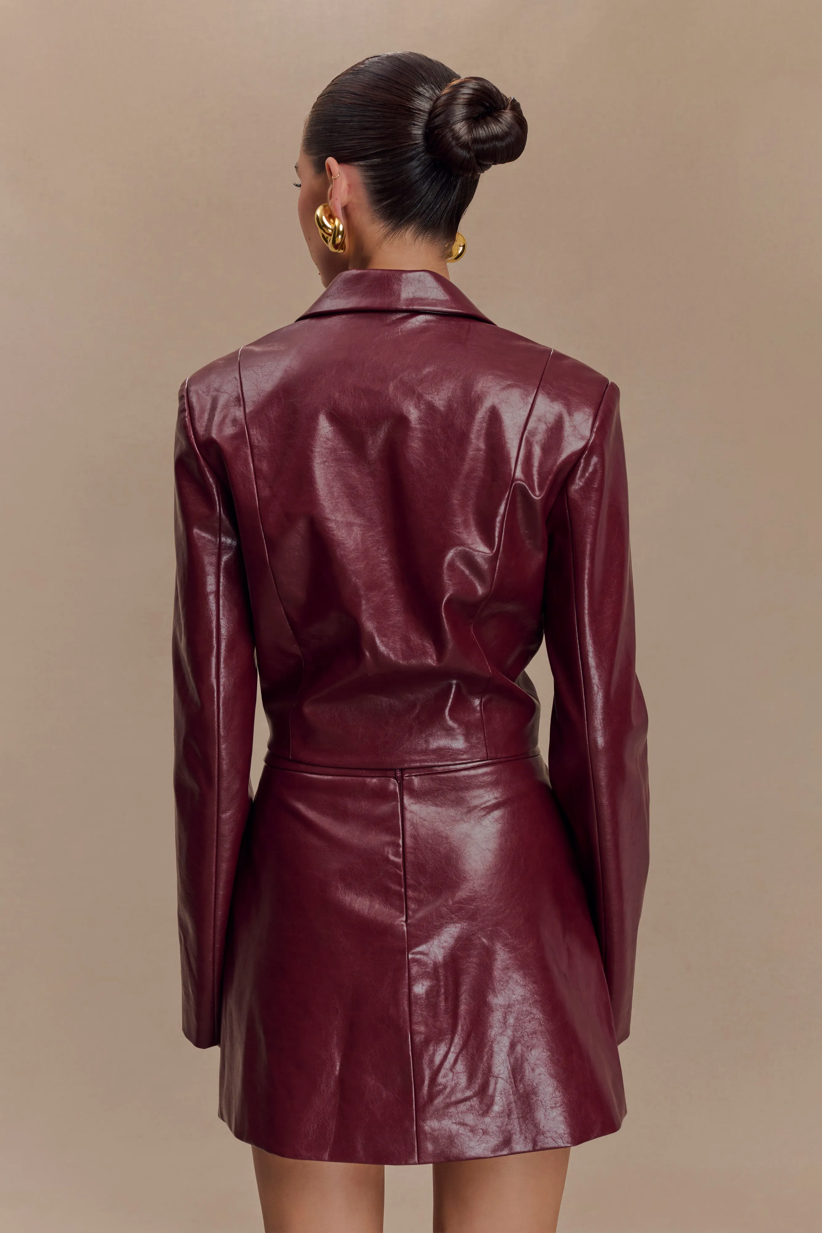 Layer Up Style Transitional Layer Oli Faux Leather Long Sleeve Top - Cherry Red