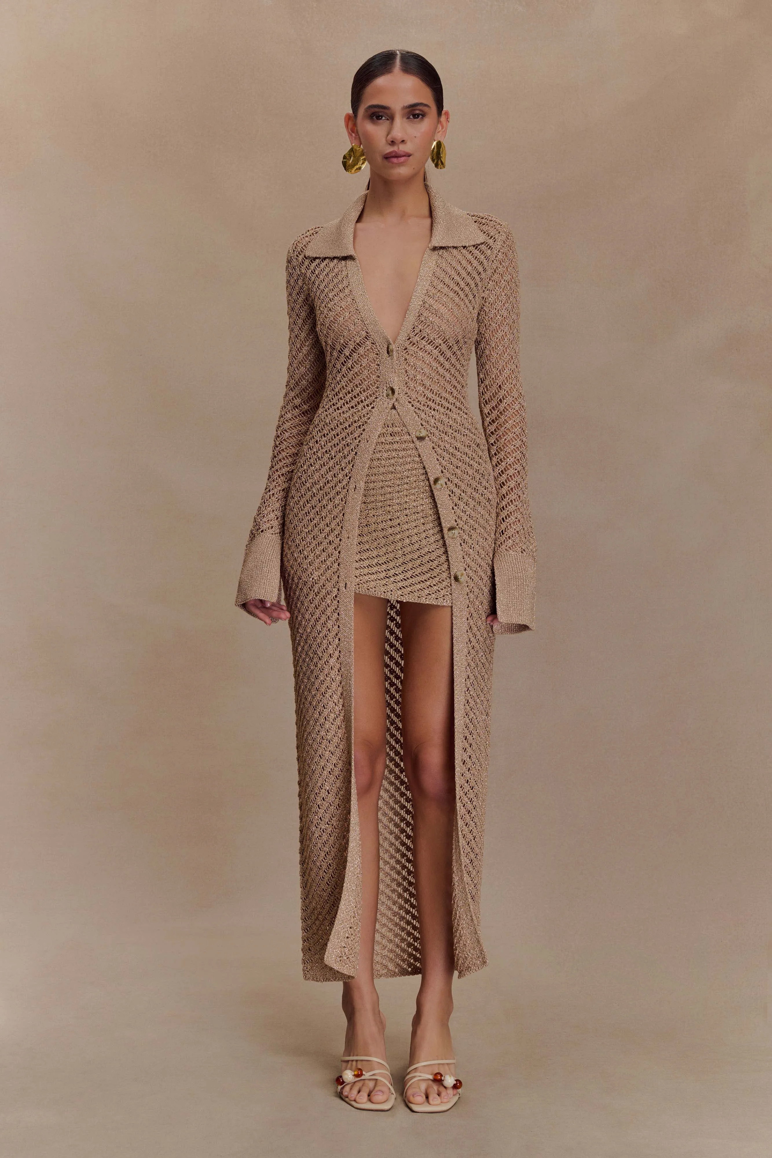 FlexibleRibbedTrims Waverley Metallic Knit Swim Cover Up - Gold