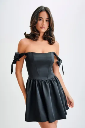 Light Coral Silk-Blend Rita Satin Mini Dress With Bow Sleeves - Black