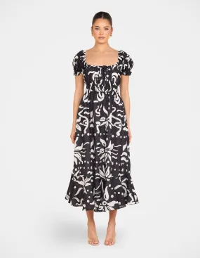 Smooth-Finish Yana Puff Sleeve Midi Dress