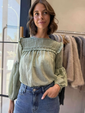 FourWay Stretch Fabric NonChafe Lining BERRITY BLOUSE - MOSS