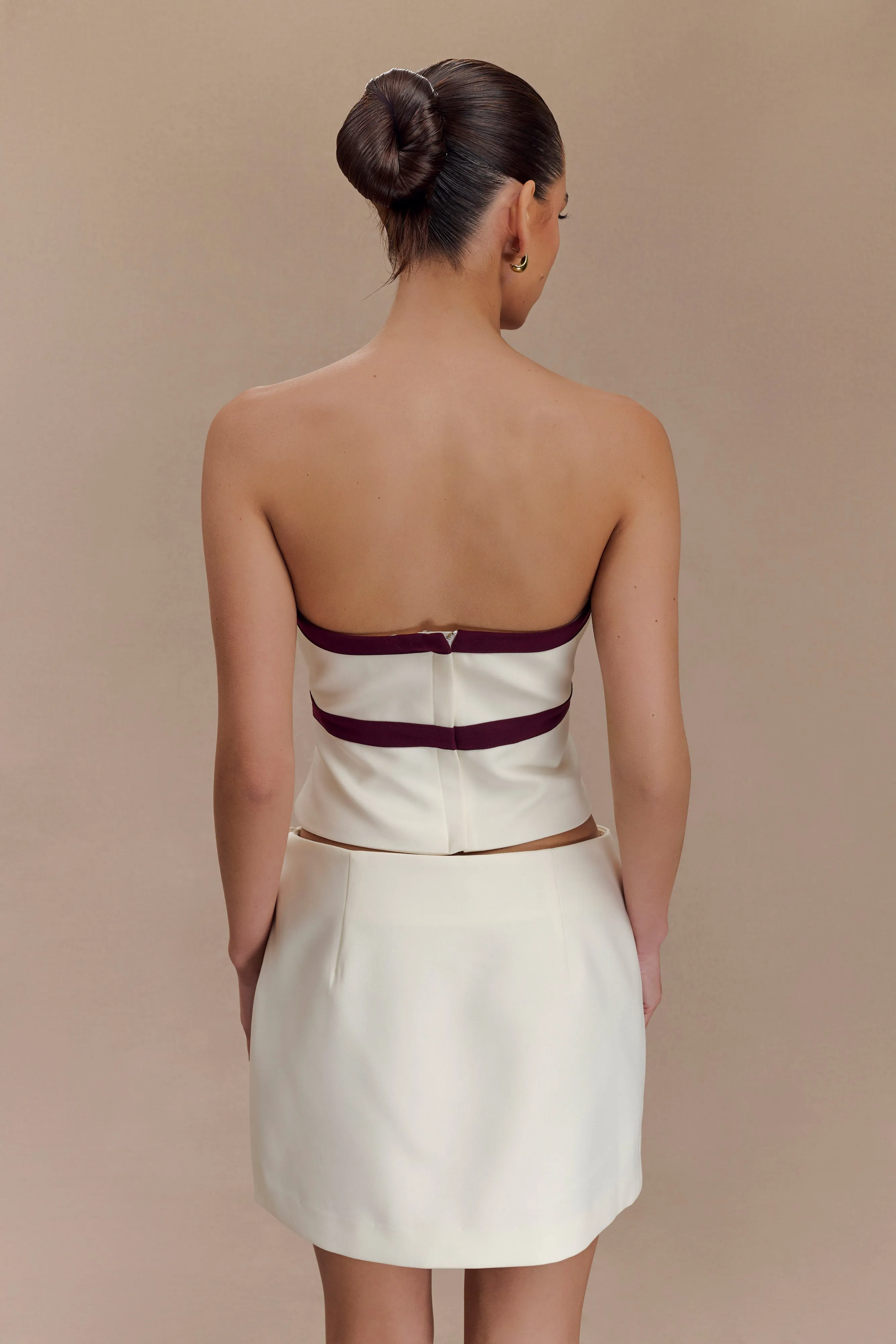 UV Protection Fade Resistant Coating Aisha Strapless Suiting Top With Contrast Bows - Ivory