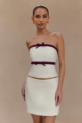 AntiSnag Fabric BondedSeams Aisha Strapless Suiting Top With Contrast Bows - Ivory