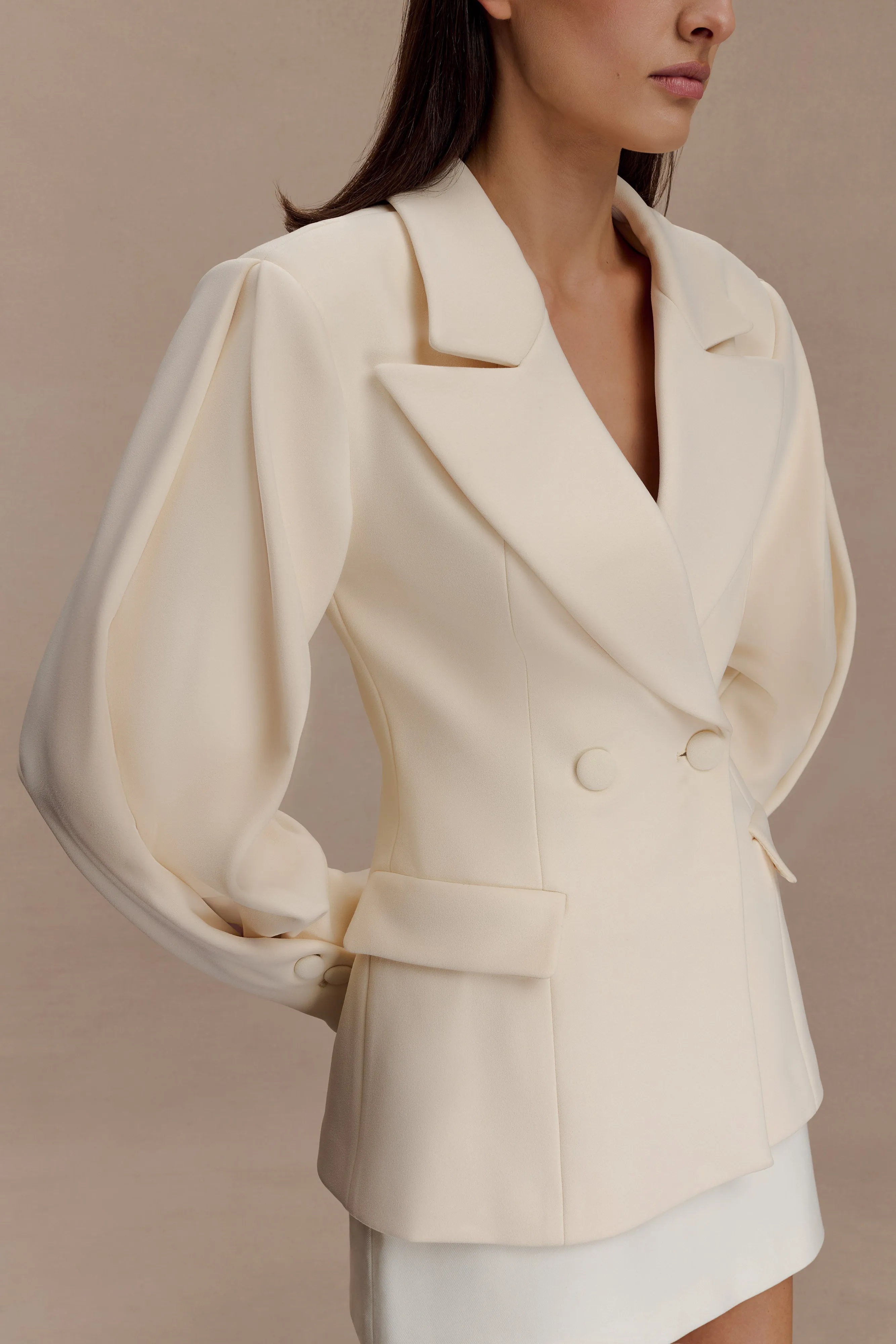 Wesley Structured Blazer - Buttercream Quick drying material FullLengthZip