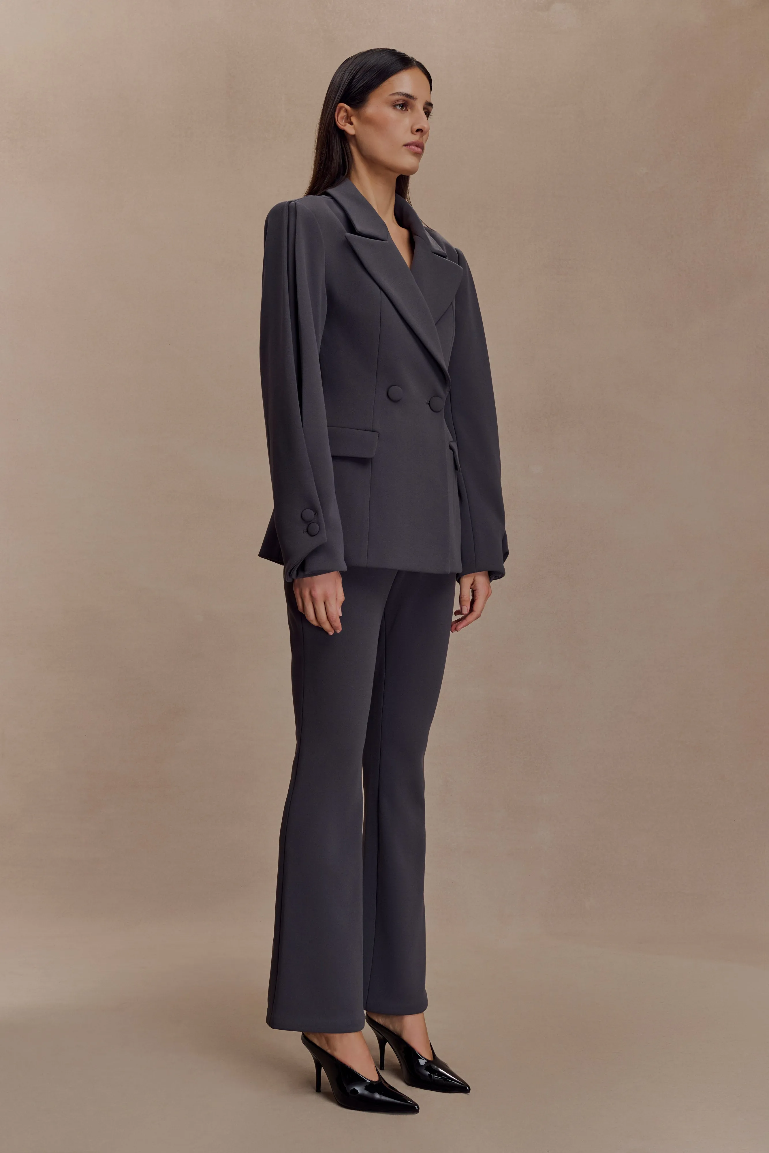 Wesley Structured Blazer - Charcoal Shadow Fringe Detail