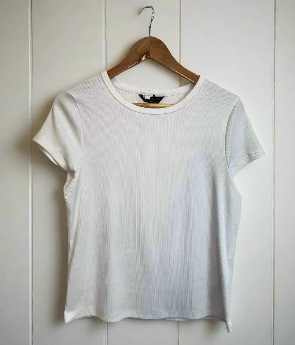 White Cotton Rich Ribbed Tee Magic Glow Mountain Cool
