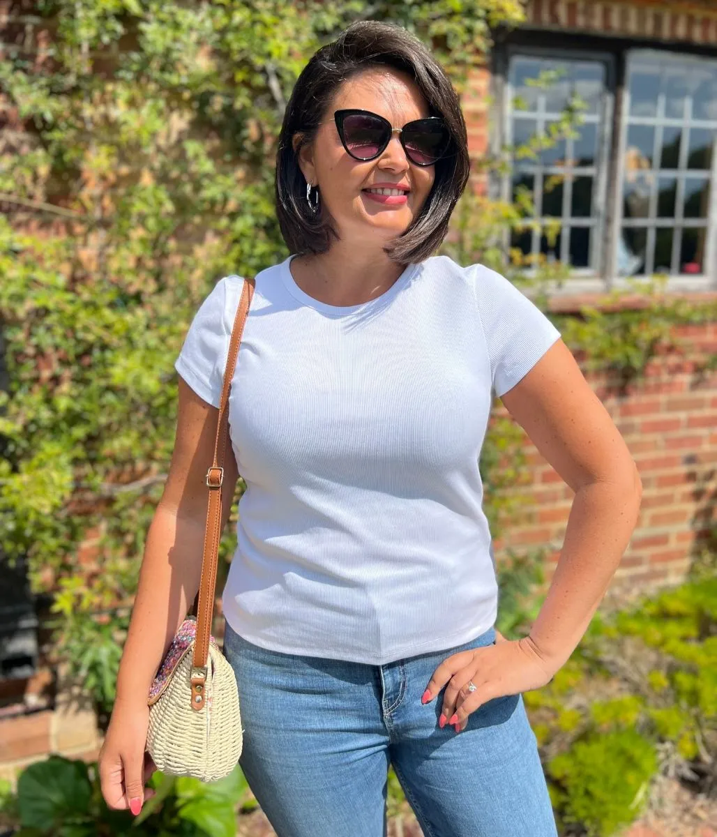 Gloss Glow TaglessNeckline White Cotton Rich Ribbed Tee