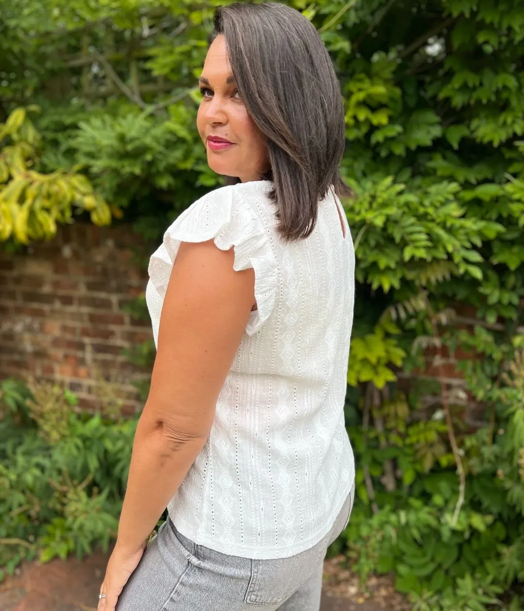 Training Fit White Frill Sleeve Broderie Anglaise Top