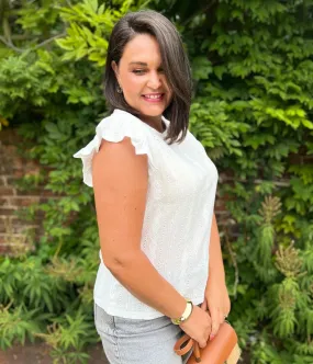 Planet Care Evening Glow White Frill Sleeve Broderie Anglaise Top