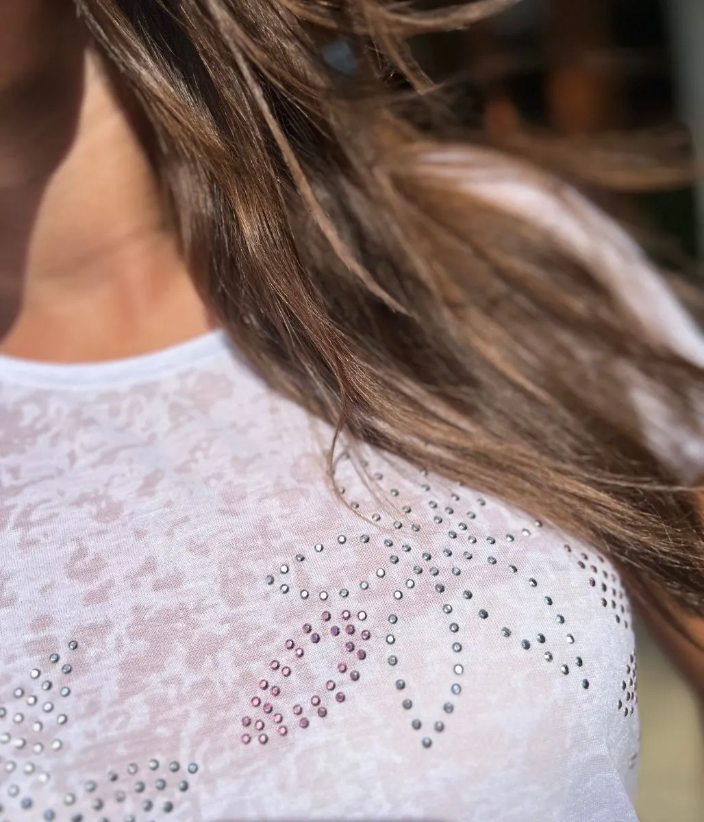 White Sequin Flower Burnout Top Craft Edge Cool Frame