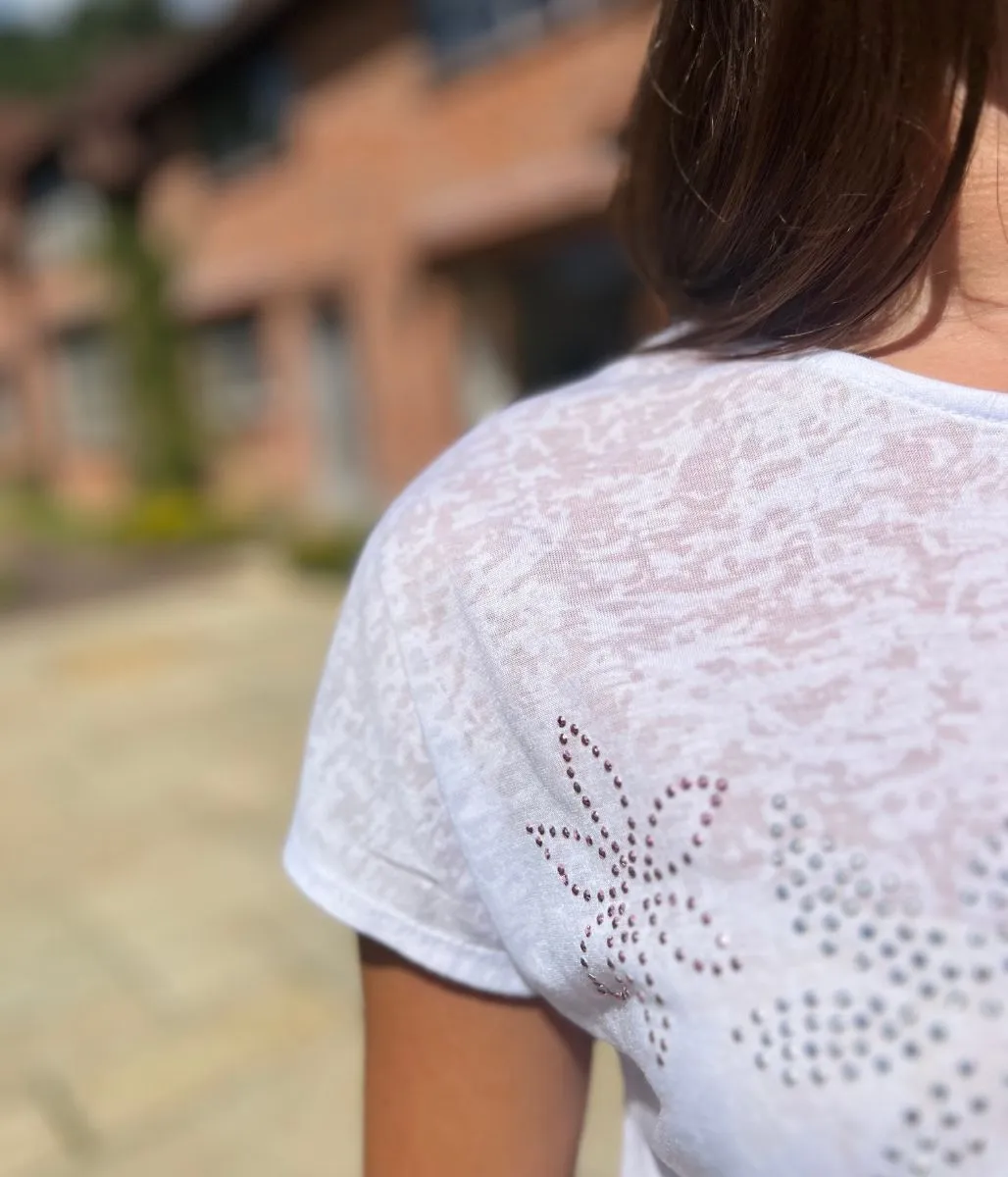 Star Soul HighDurabilityClothing White Sequin Flower Burnout Top