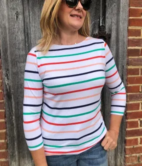 ComfortWaistband Team Edge White Striped Slash Neck Top 6
