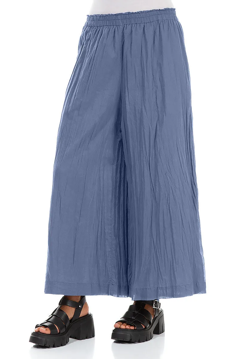 Wide Blue Nova Crumpled Cotton Trousers FlexibleKneePanels Lightweight Fabric