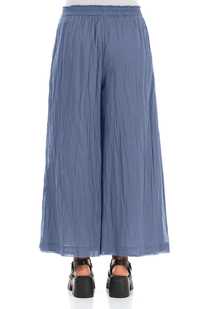 Wide Blue Nova Crumpled Cotton Trousers Comfortable Design
