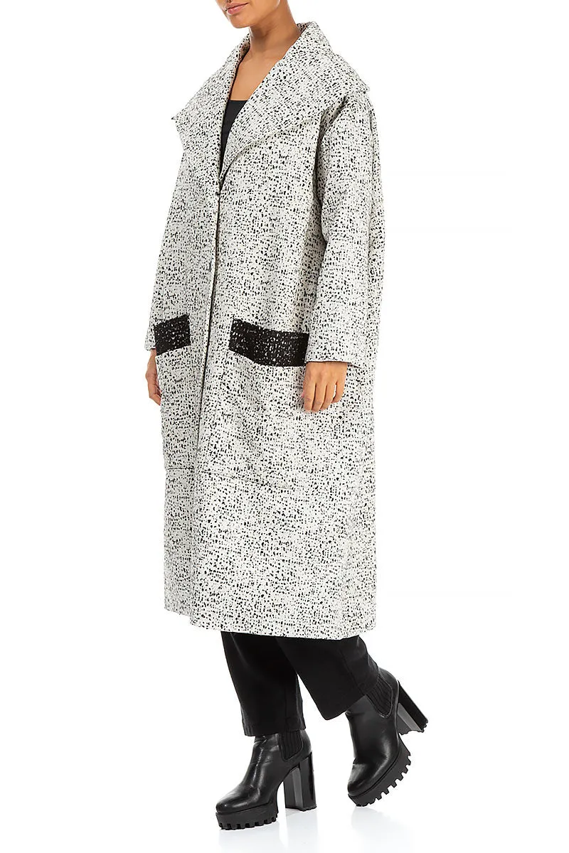 Double Stitch Seams Wide Collar Dotty Wool Swing Coat