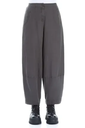 Travel-Ready Elasticized Cuffs Wide Cropped Forest Brown Silk Linen Trousers
