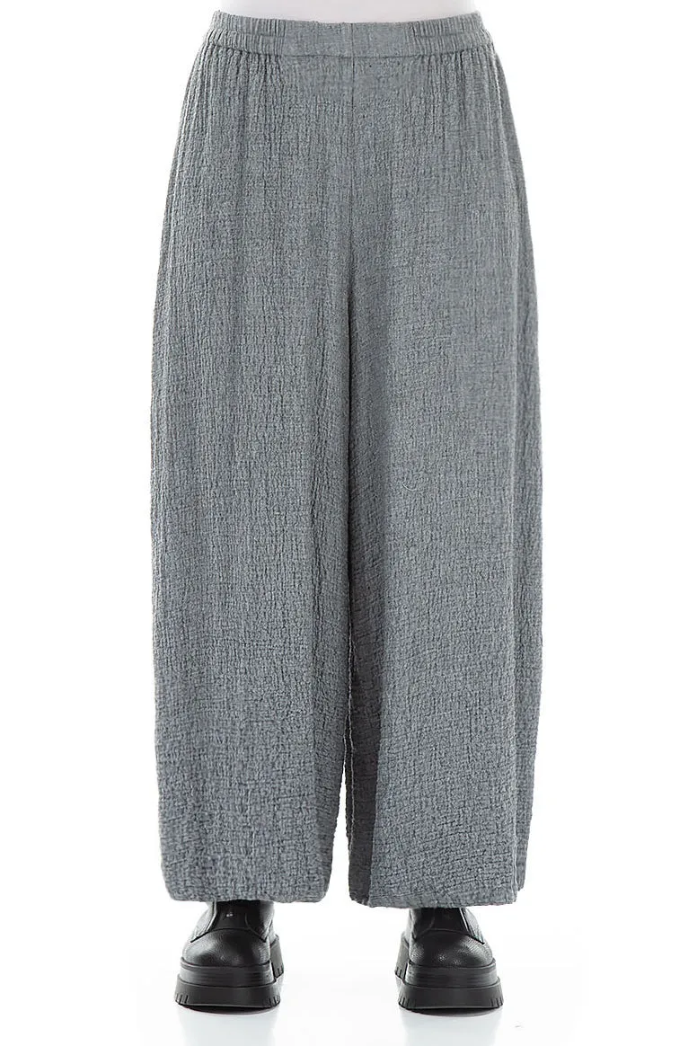 Wide Grey Wool Trousers No Gap Waist Construction