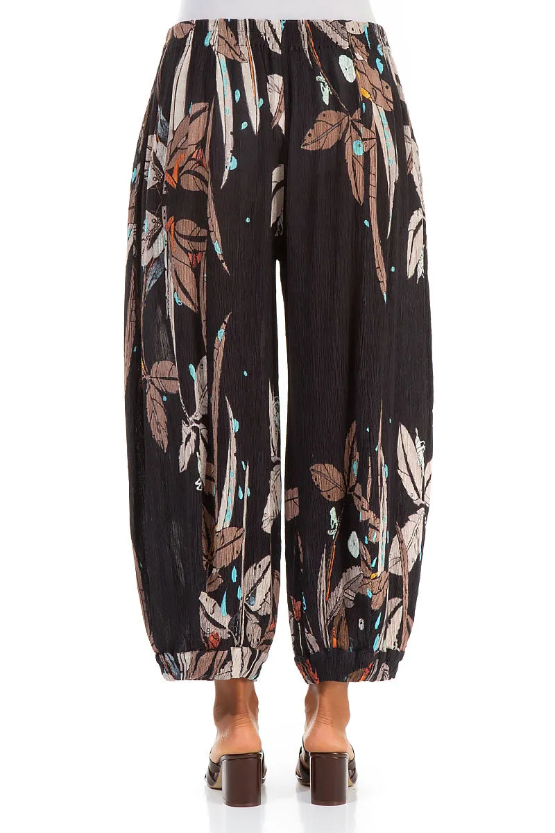 HighDensityWeave Wide Leaves Print Silk Viscose Trousers