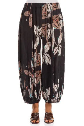 Flex Foam Inserts Durable Comfort Wide Leaves Print Silk Viscose Trousers