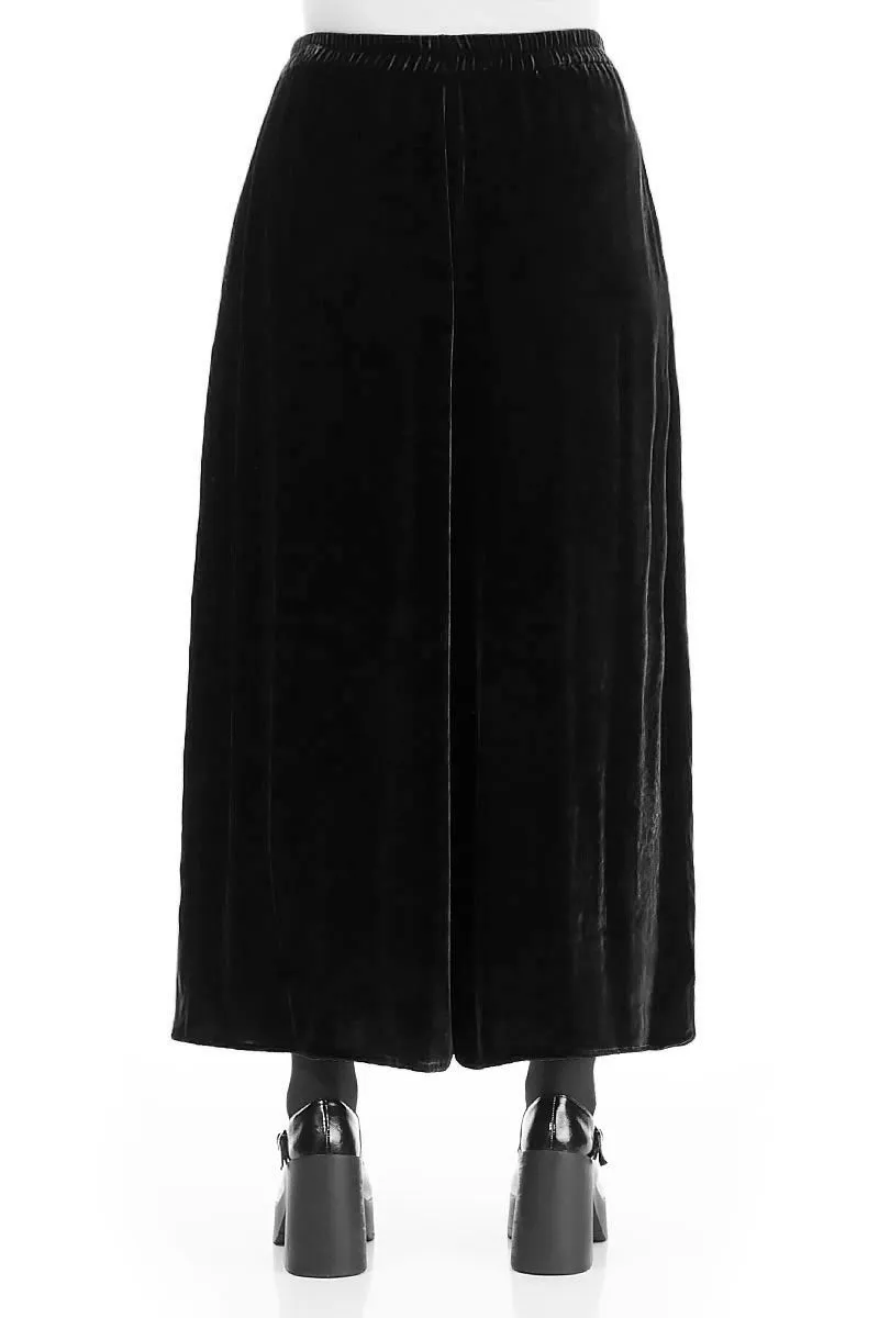 Slim wear GussetedCrotch Wide Loose Black Silk Velvet Trousers