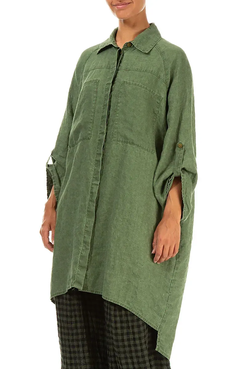 Lightweight Feel Year-Round Favorite Wide Loose Dark Sage Linen Shirt