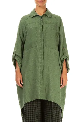 Trendy Look Wide Loose Dark Sage Linen Shirt