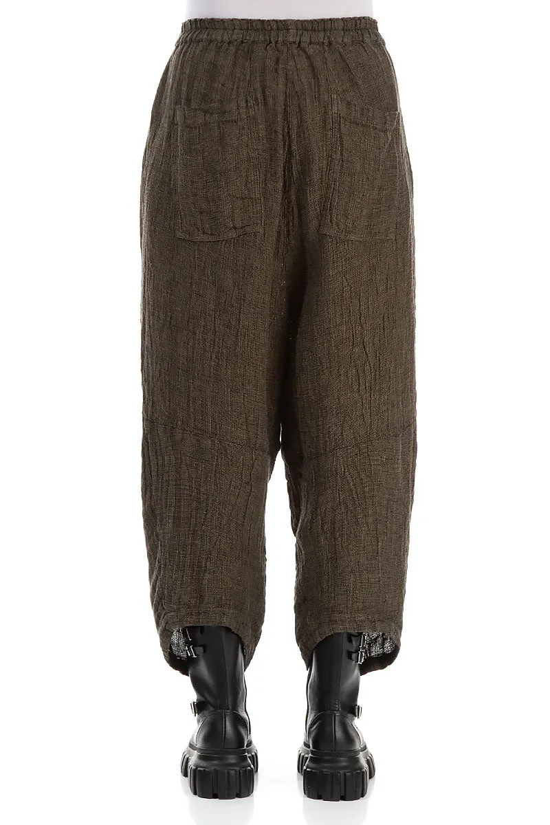 Modern Cut Core Style Wide Tie Up Silver Sage M??lange Linen Trousers
