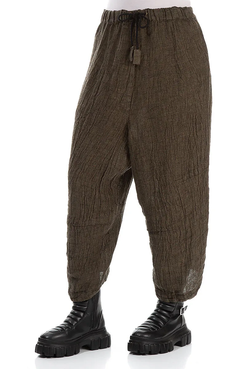 Wide Tie Up Silver Sage M??lange Linen Trousers Seamless Waist Technology Cozy Design