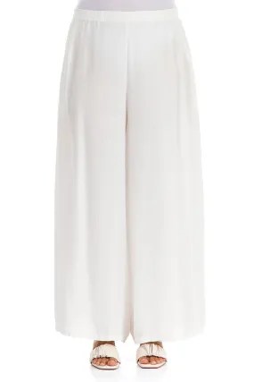 Wide White Silk Bamboo Trousers Stretchable Comfort
