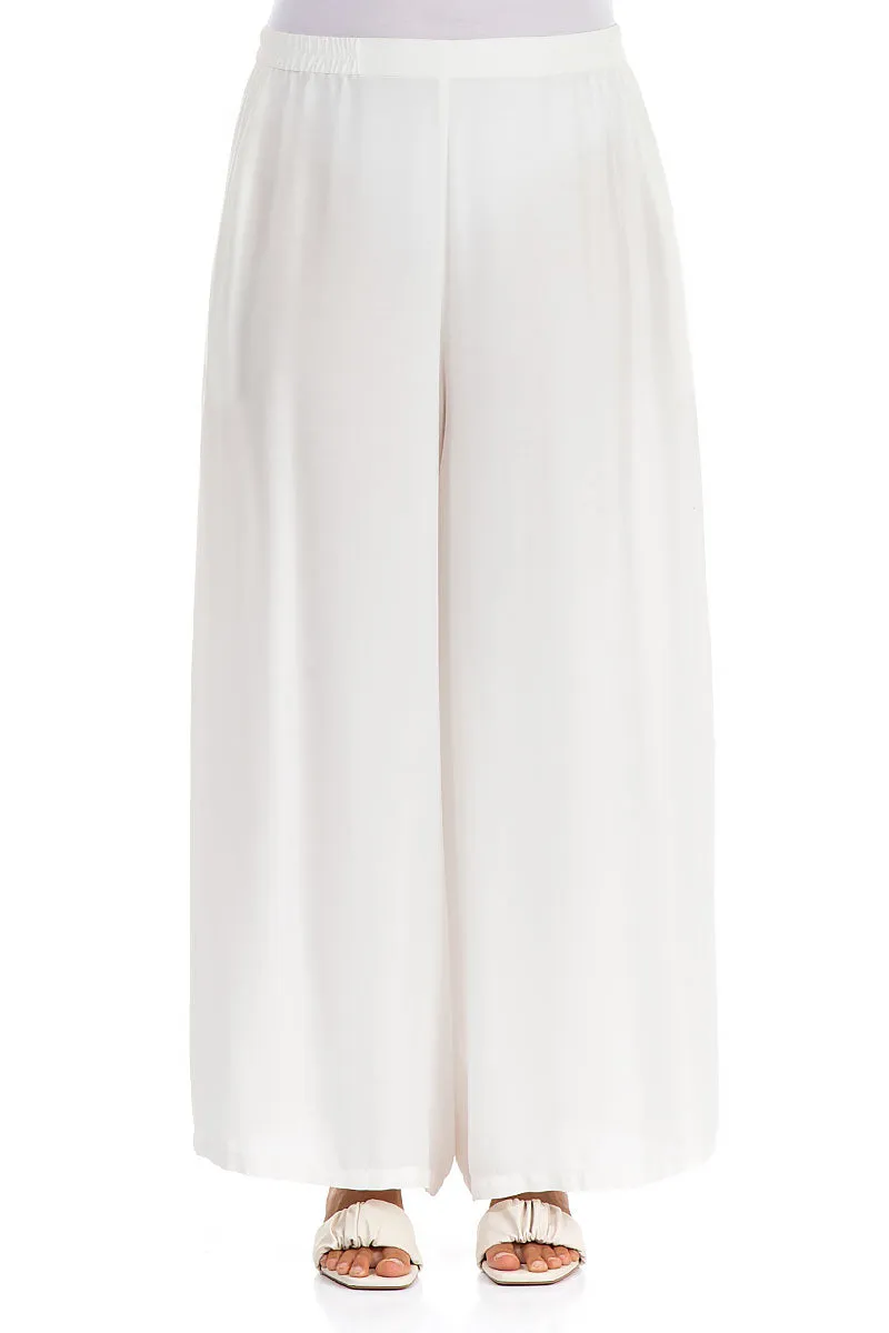 Wide White Silk Bamboo Trousers Stretchable Comfort