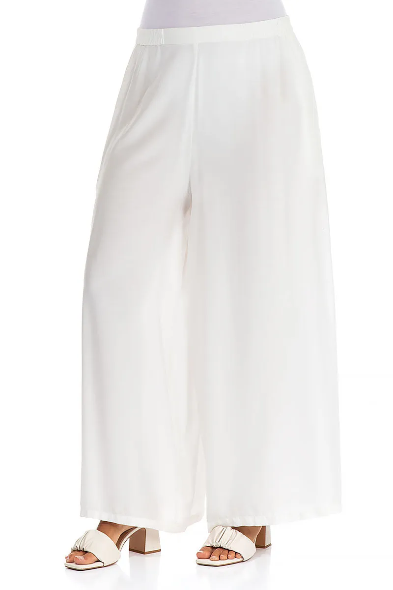 Wide White Silk Bamboo Trousers Chic Comfort