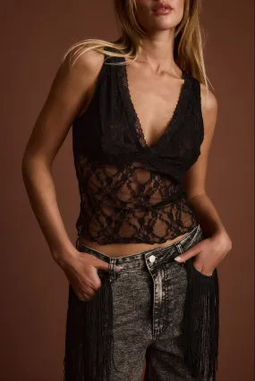Long Sleeve Polo Recycled Polyester Material Wilda Black Lace Tank
