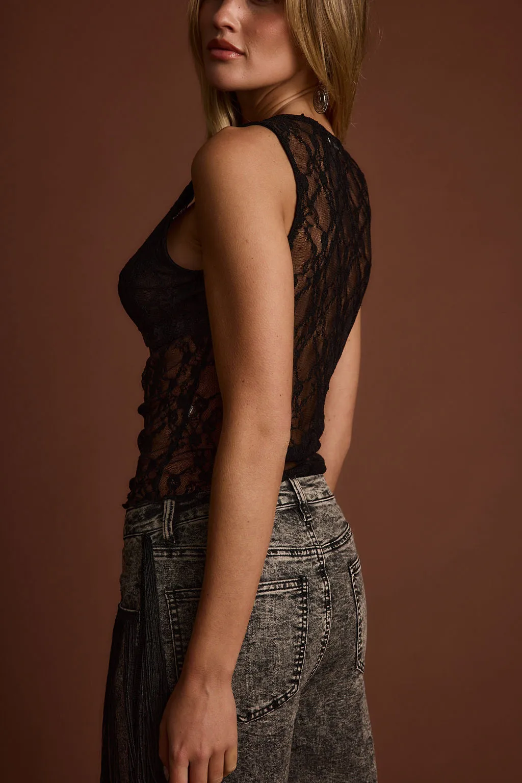 Wilda Black Lace Tank EasyCareFabric