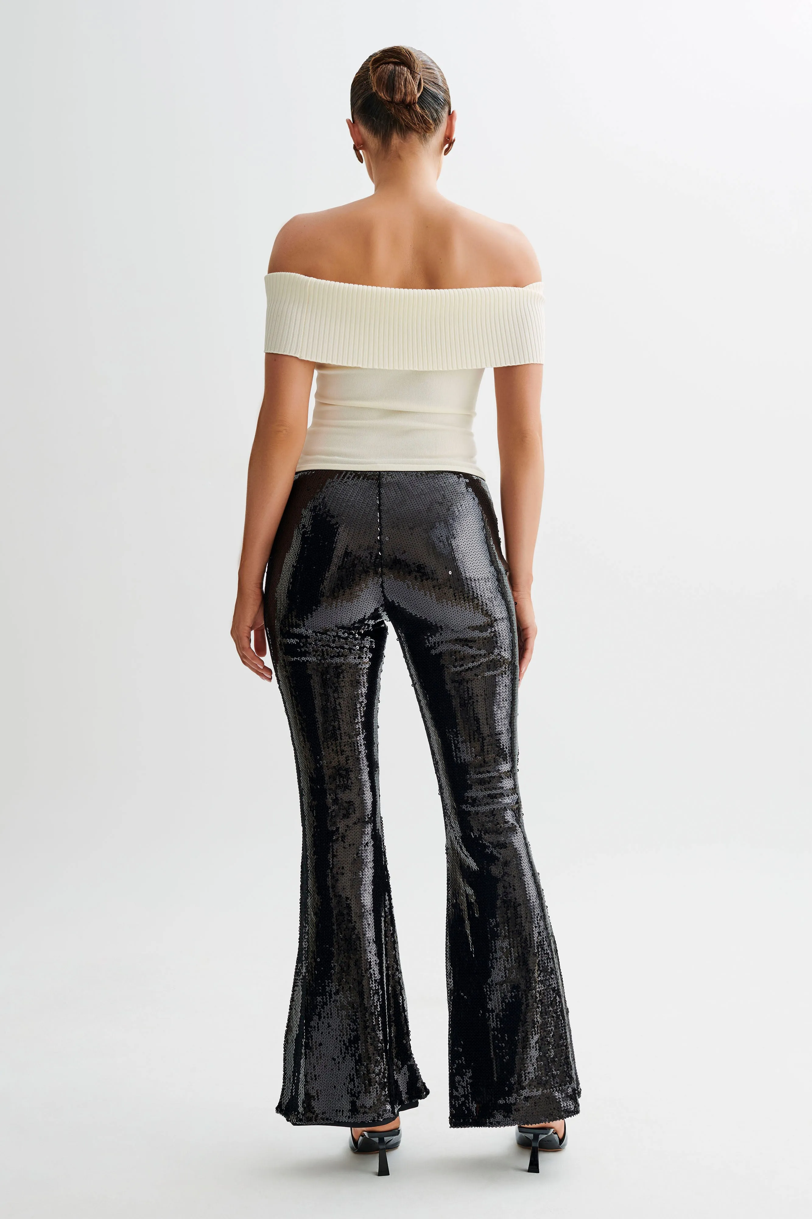 Wilma Wide Leg Sequin Pants - Black Anti Cling Finish Non Iron Technology