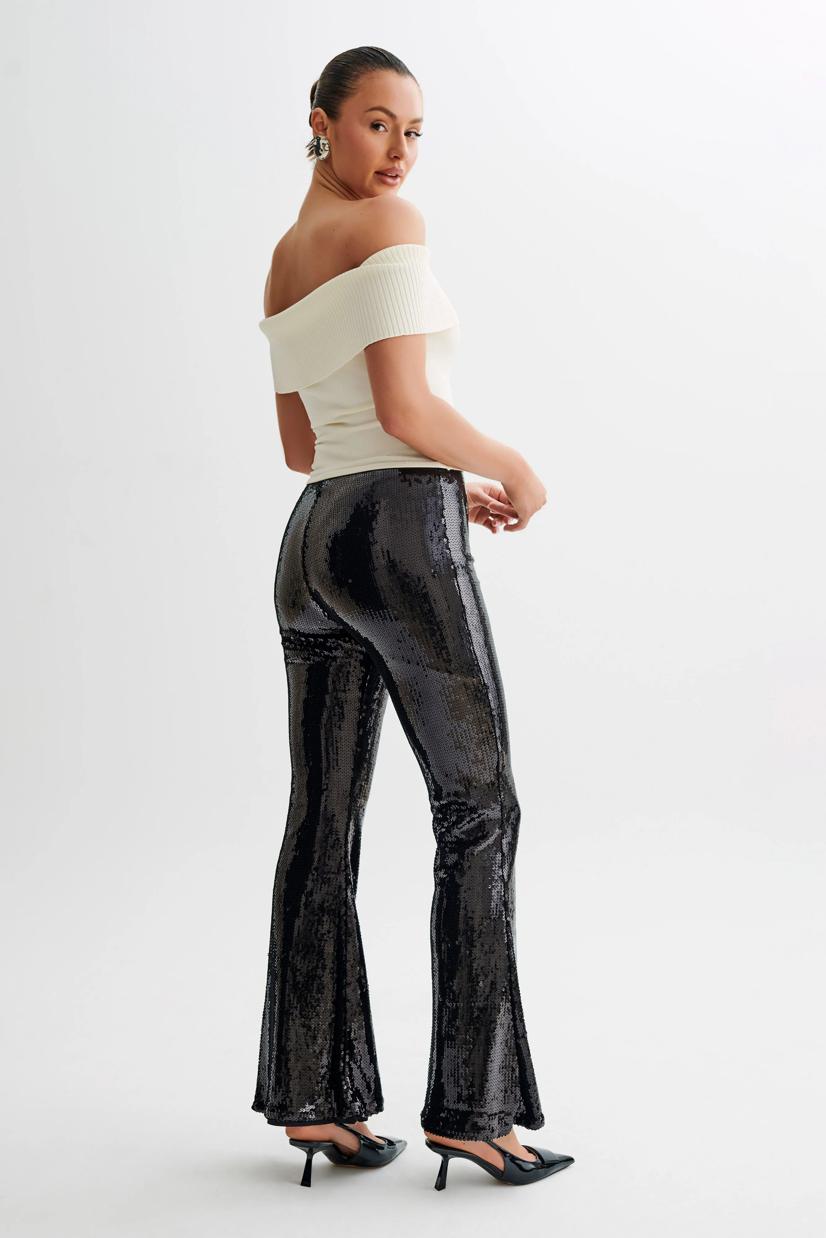 SturdyBeltLoops Full Motion Wilma Wide Leg Sequin Pants - Black