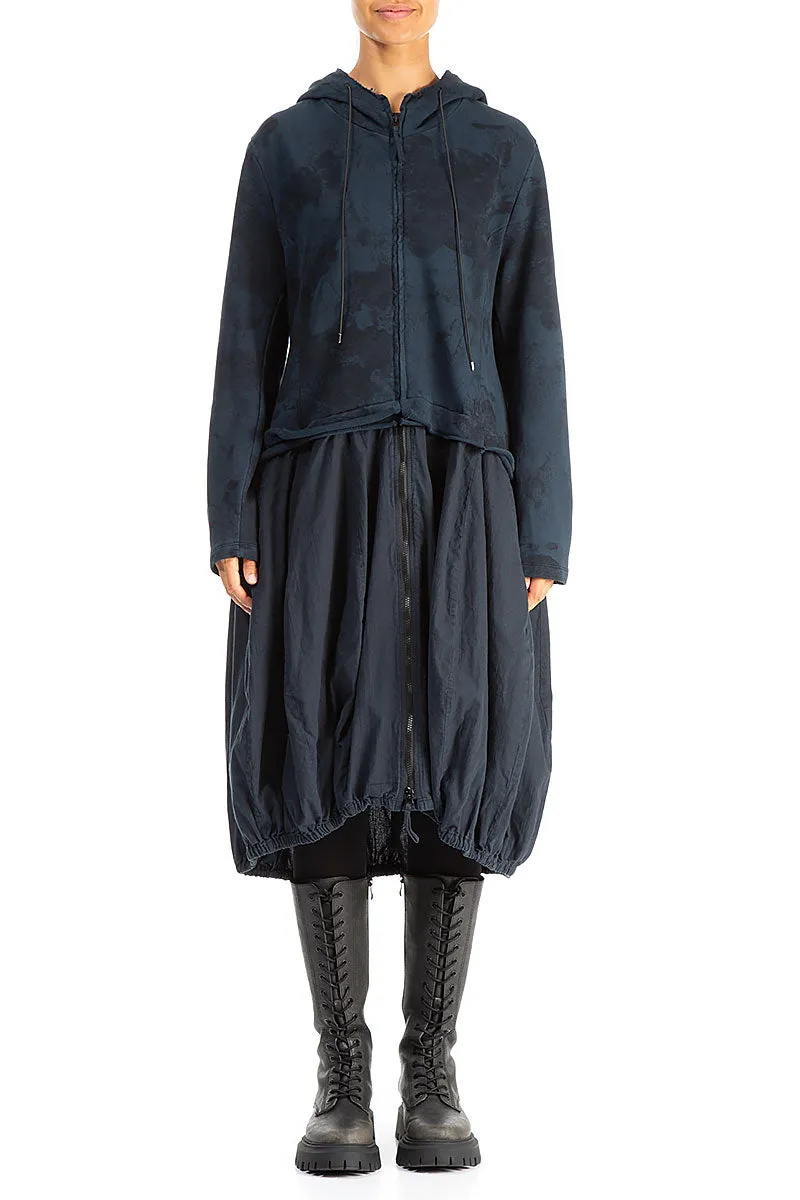 Hooded Midnight Blue Alabaster Cotton Jacket Dress EcoFriendlyInsulation Seamless Design