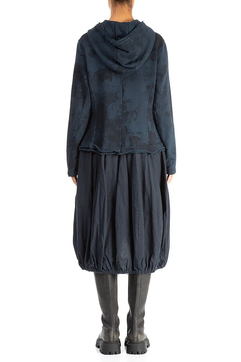 Hooded Midnight Blue Alabaster Cotton Jacket Dress Flat Lock Stitching