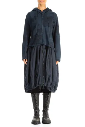 Hooded Midnight Blue Alabaster Cotton Jacket Dress EcoFriendlyInsulation Seamless Design