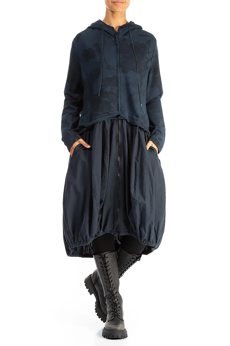 Effortless Travel Wear VentilatedPanels Hooded Midnight Blue Alabaster Cotton Jacket Dress
