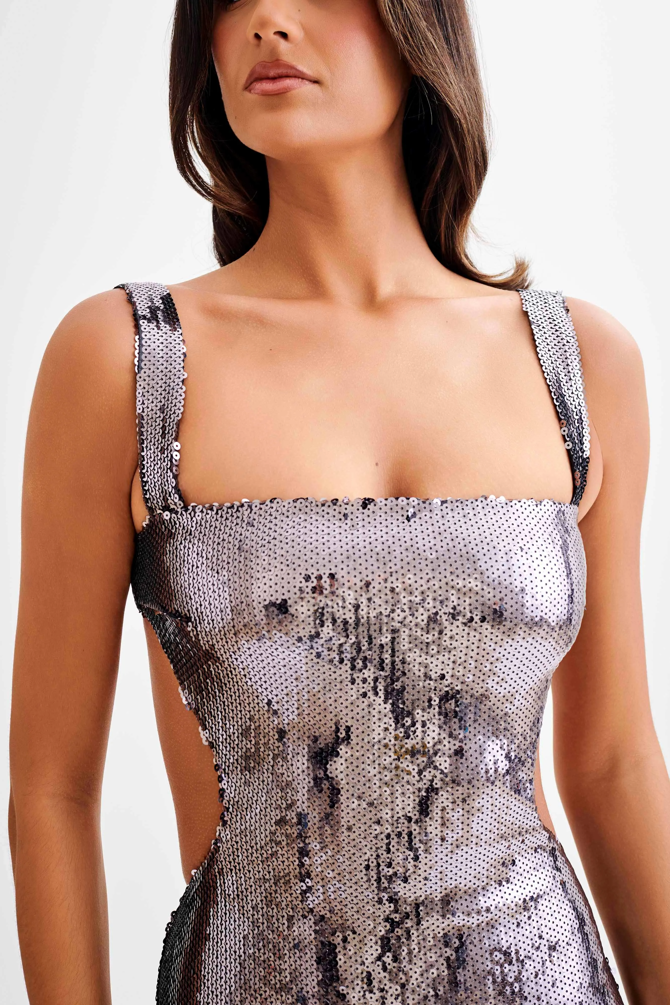 Timeless Style Wear Adoria Sequin Cut Out Mini Dress - Charcoal