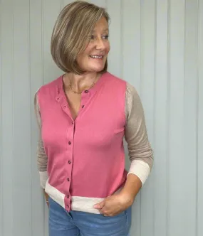 Womens Pink Colour Block Cardigan Soft Touch Relaxed Style
