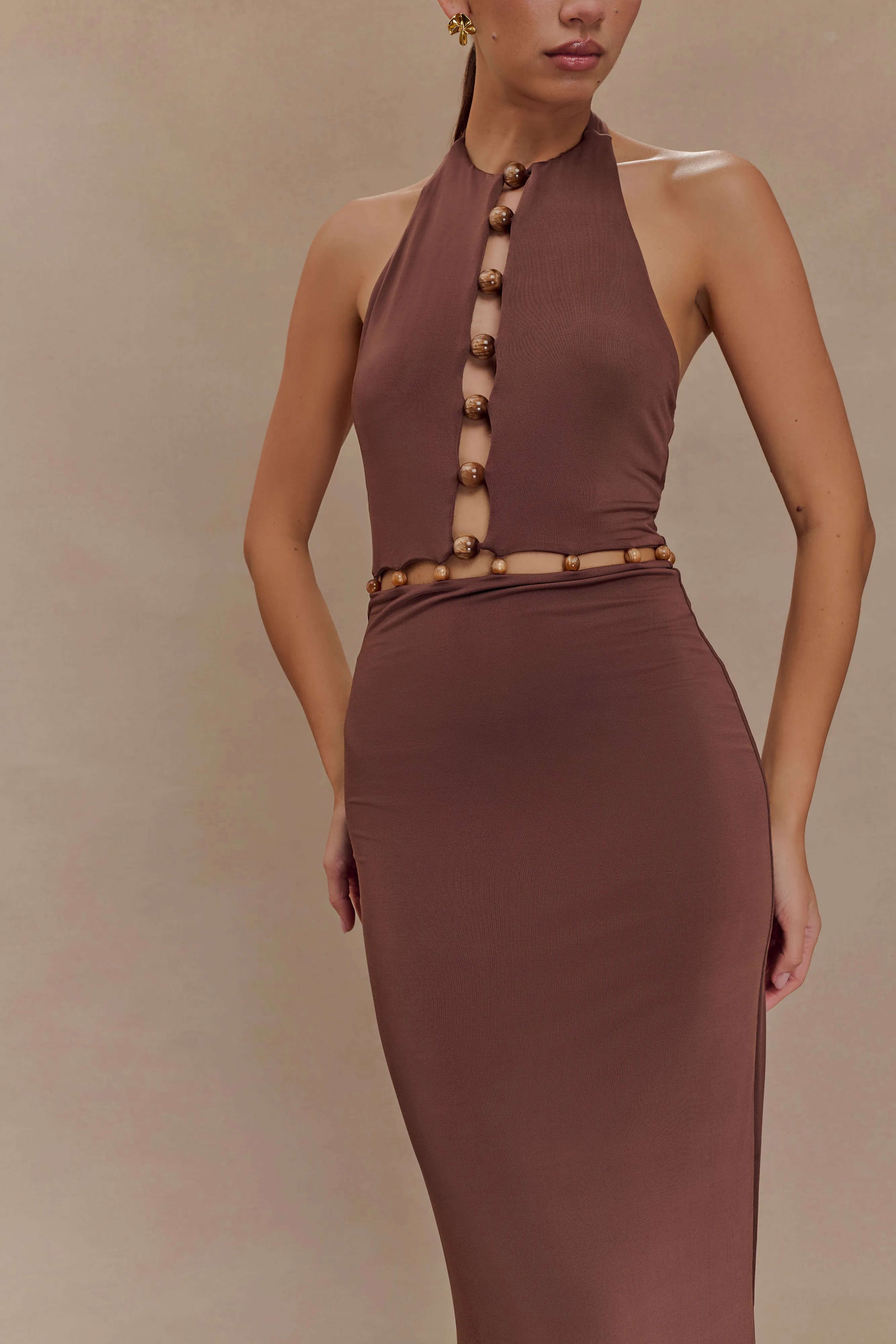 Smart Design Albion Beaded Slinky Maxi Dress - Chocolate