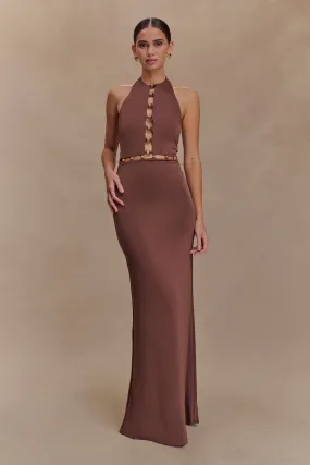 Bold Fashion ElasticWaistband Albion Beaded Slinky Maxi Dress - Chocolate