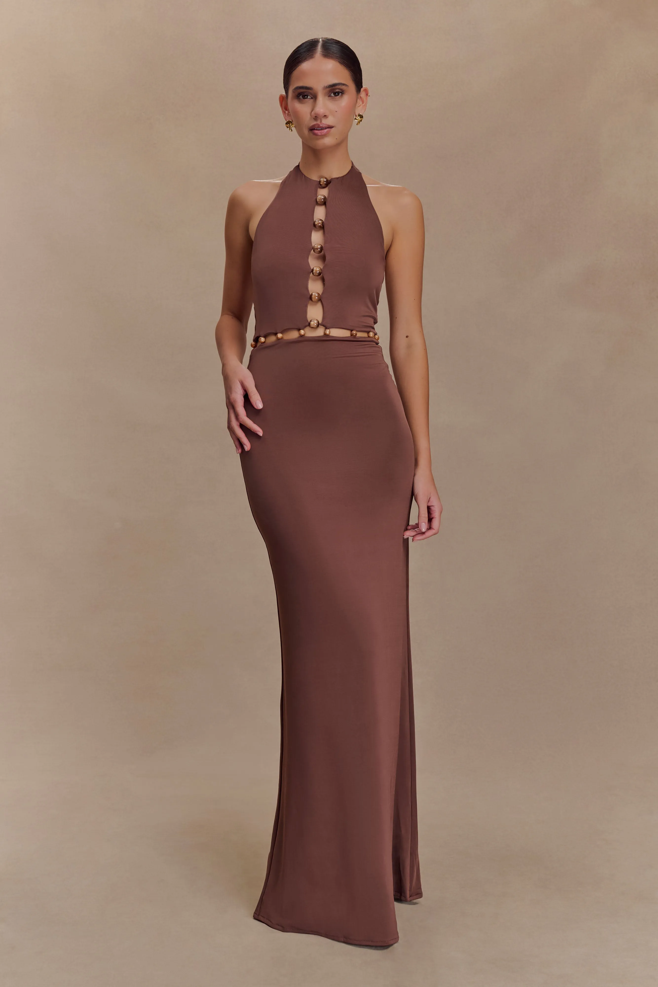 Lightweight Fit Albion Beaded Slinky Maxi Dress - Chocolate