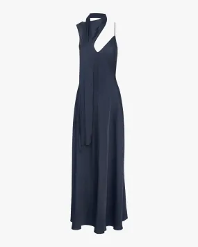 Wrap Neck Slip Dress Cinched-Waist Crisp Finish