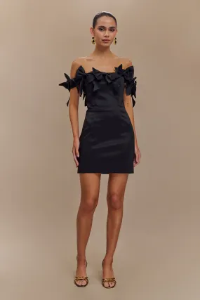 Hidden-Pocket Rose Strapless Bow Mini Dress - Black