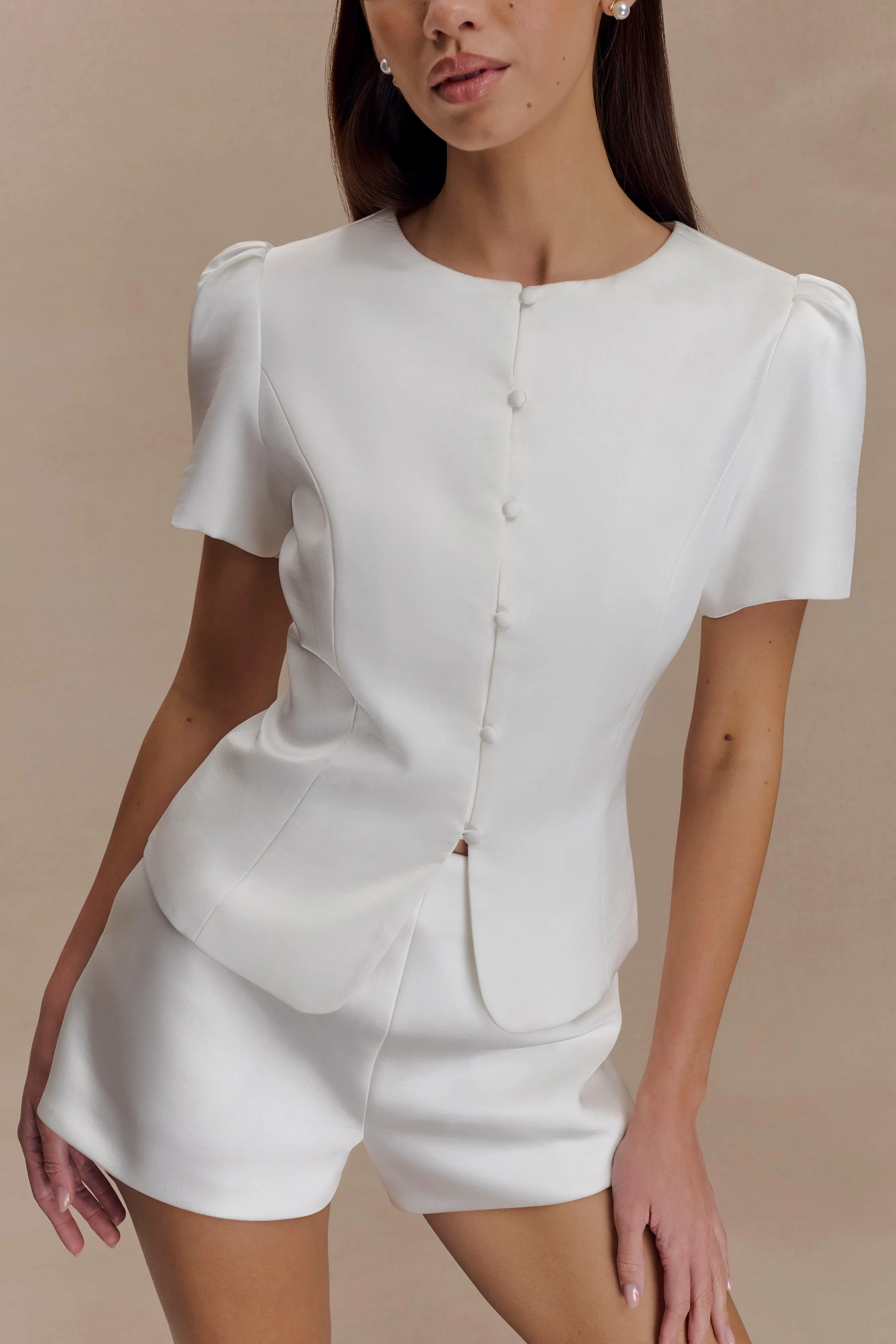 Flexible Waist Anne Satin Mini Short - White