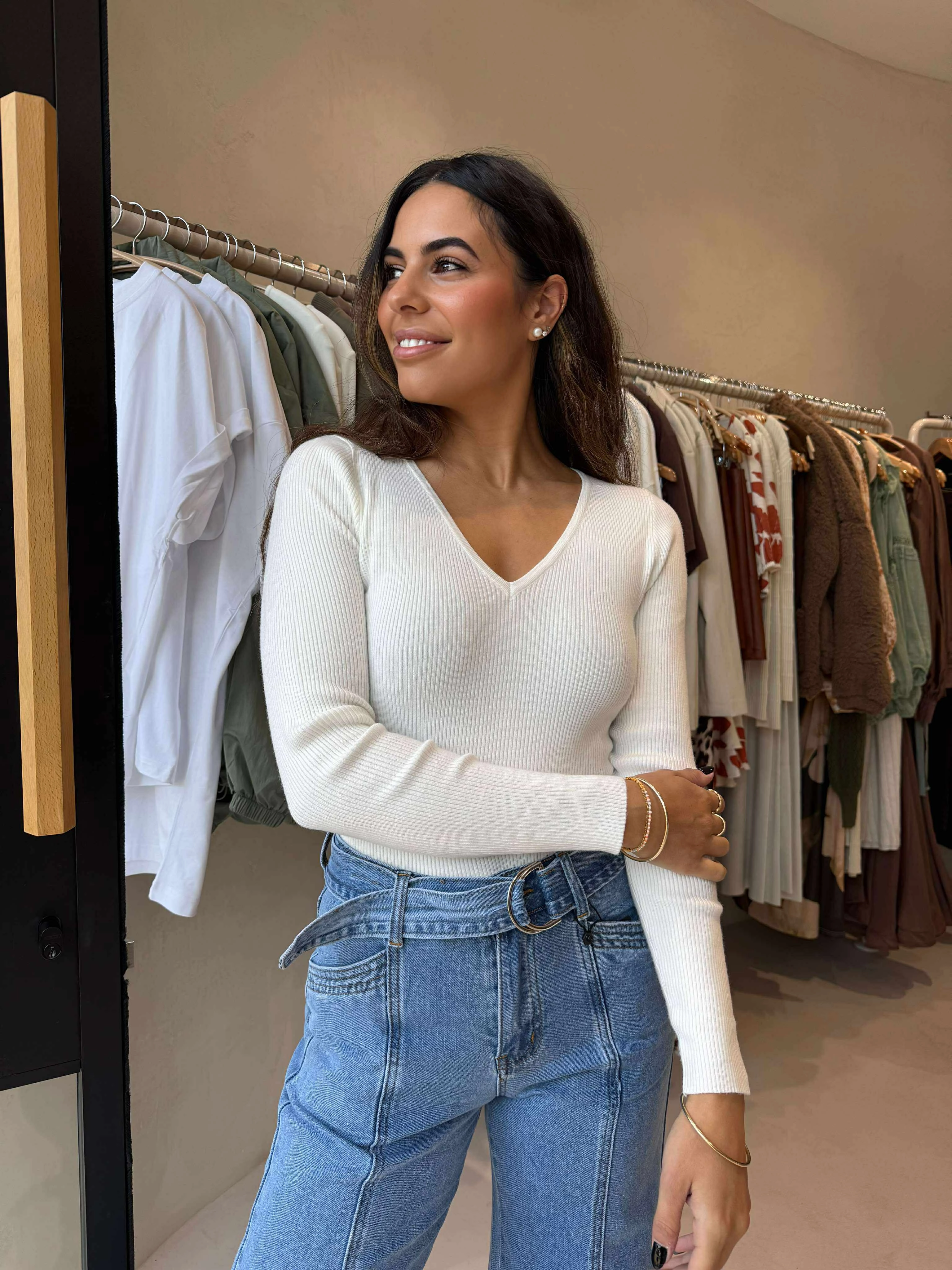 Flexible Neckline XANBI KNIT TOP - WHITE