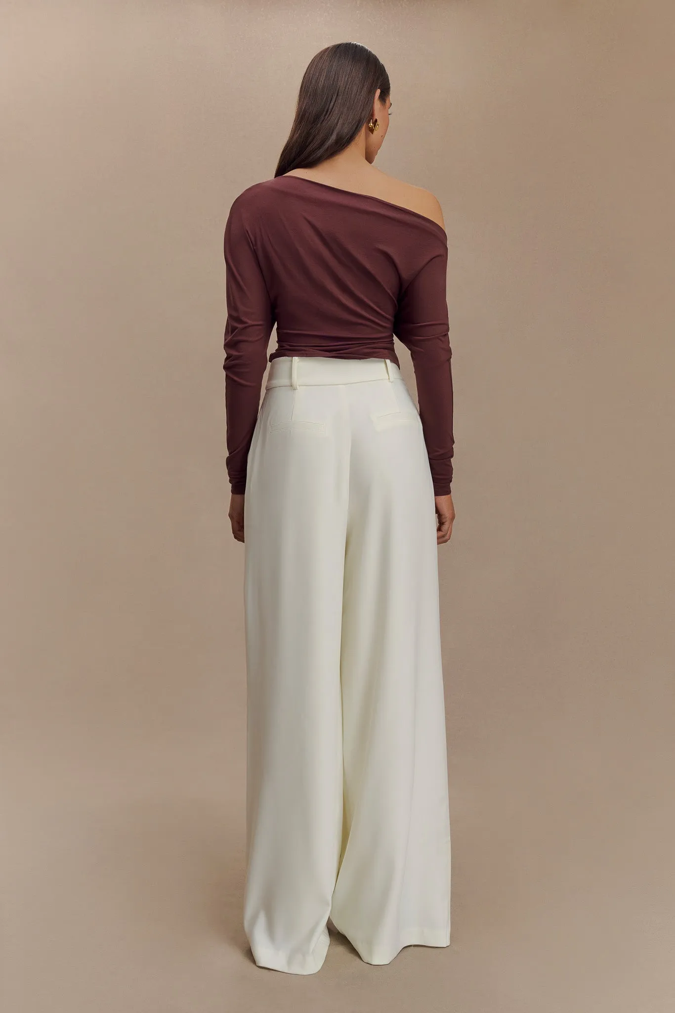Yasmin Asymmetrical Long Sleeve Top - Mahogany Adjustable Hem